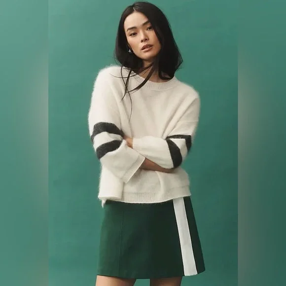 Maeve/Anthropologie Brushed Cashmere Boxy Crop Sweater in Ivory Size S. NWT - Picture 4 of 12